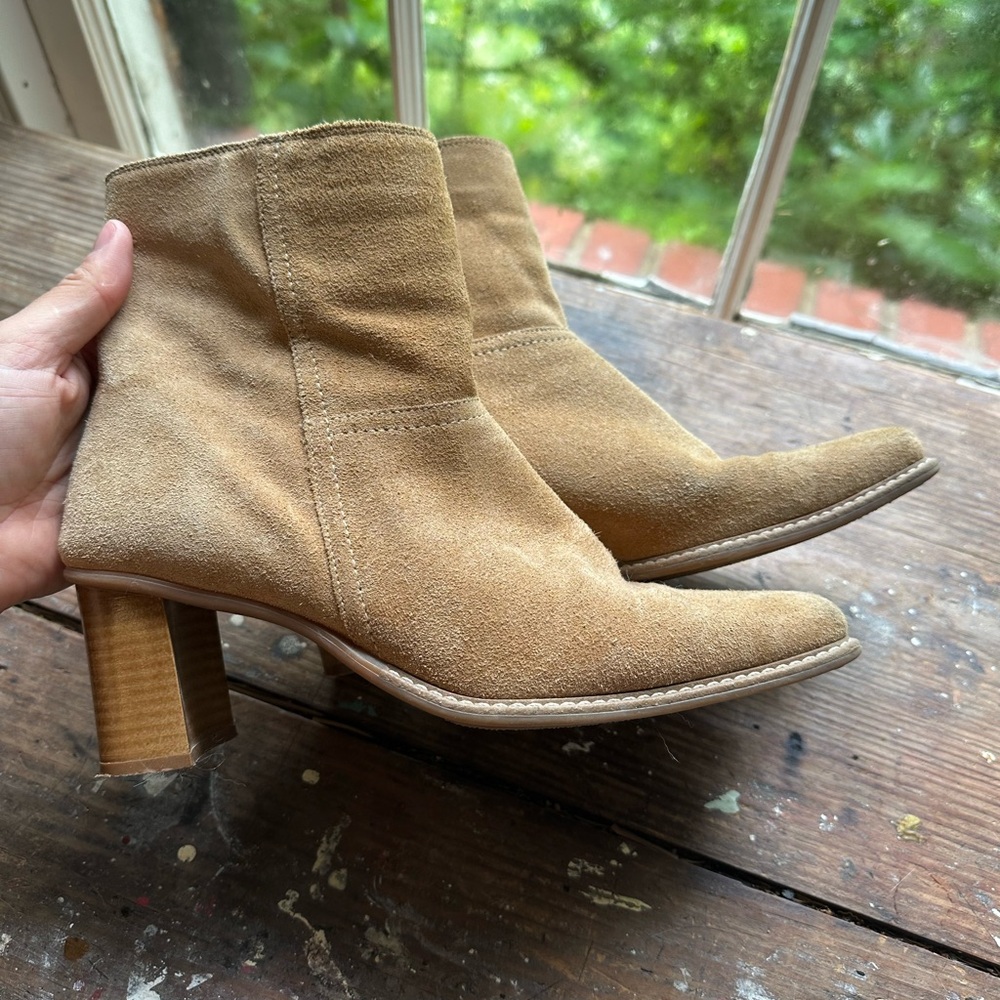 Clarks Camel Suede Heeled Boots
